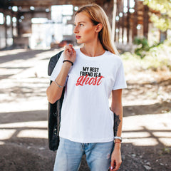 My Best Friend is a Ghost - Premium Womens Crewneck T-shirt